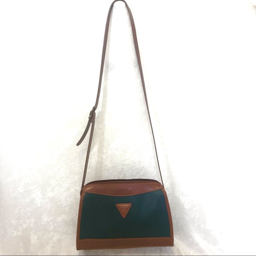 Vintage Guess green brown leather purse hand bag